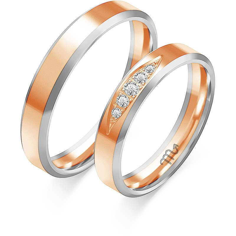 Obrączki ślubne płaskie z fazą i kamieniami 4mm złoto 585