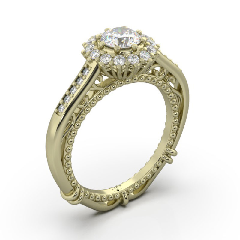 Złoty pierścionek z białym szafirem i brylantami