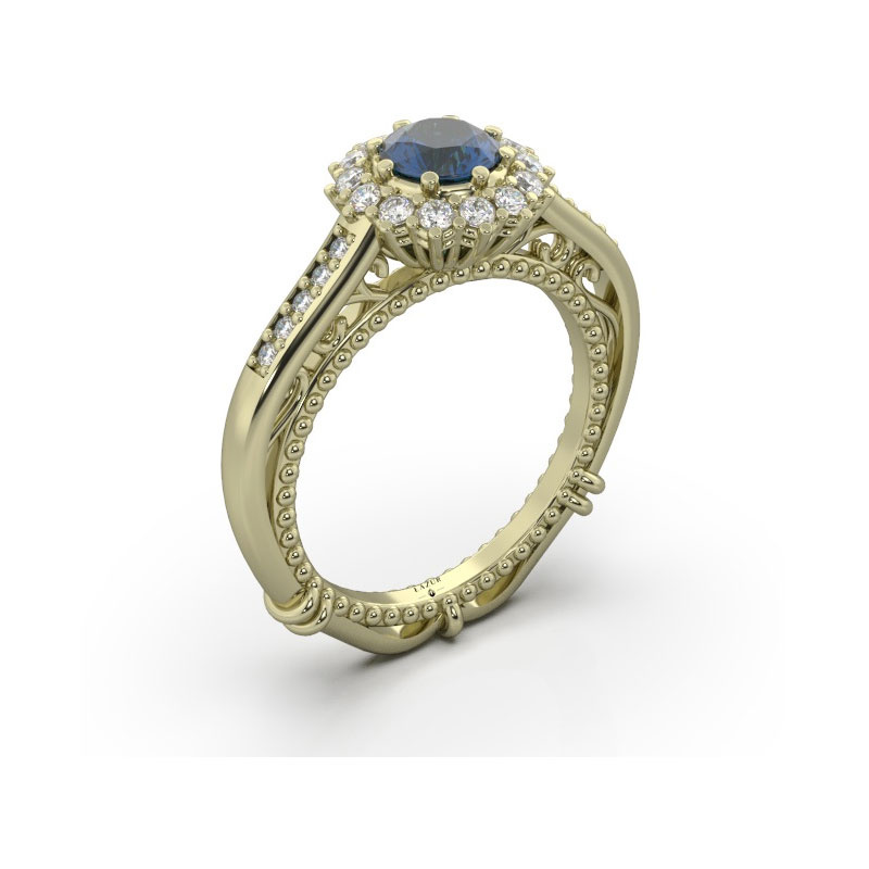 Złoty pierścionek z szafirem i brylantami