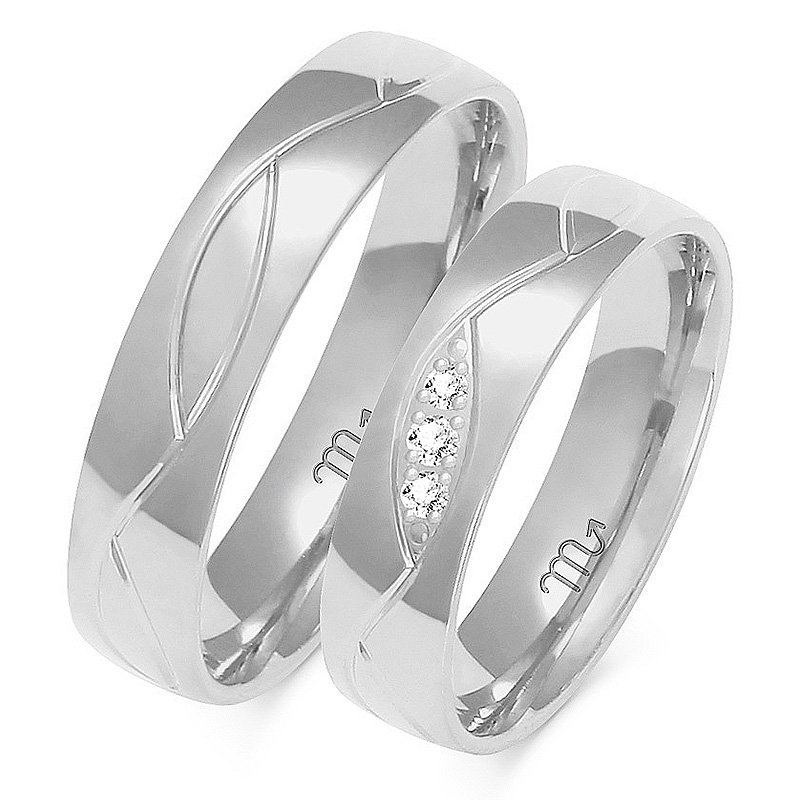 Obrączki ślubne półokrągłe 5mm ze wzorem i kamieniami żółte złoto 585