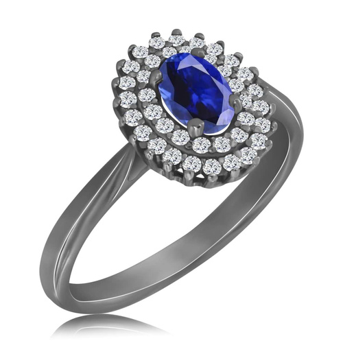 Czarny pierścionek z szafirem i diamentami
