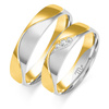 Obrączki ślubne półokrągłe 5mm z falą i kamieniami dwukolorowe złoto żółte i białe próba 585