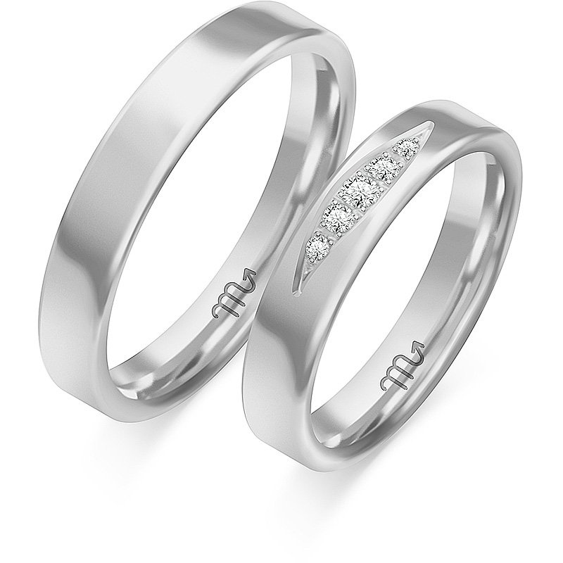 Obrączki ślubne płaskie z łezką i kamieniami 4mm złoto próba 585