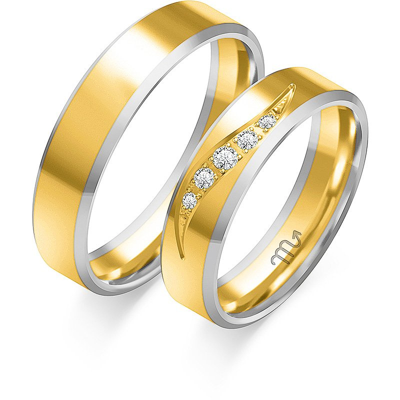 Obrączki ślubne fazowane z kamieniami 5mm żółte złoto 585