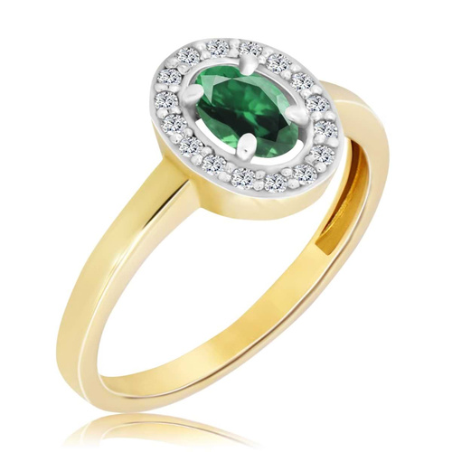 Żółty pierścionek ze szmaragdem i diamentami 