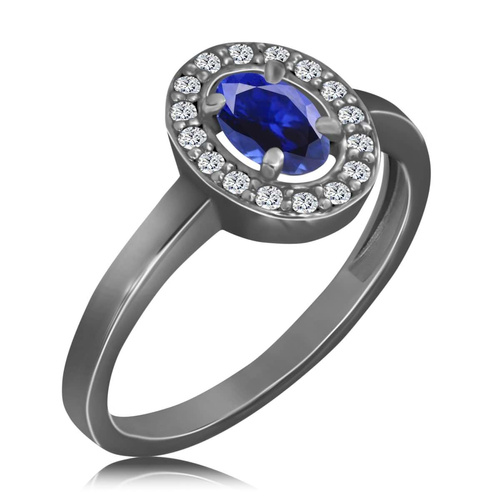 Czarny pierścionek z szafirem i diamentami