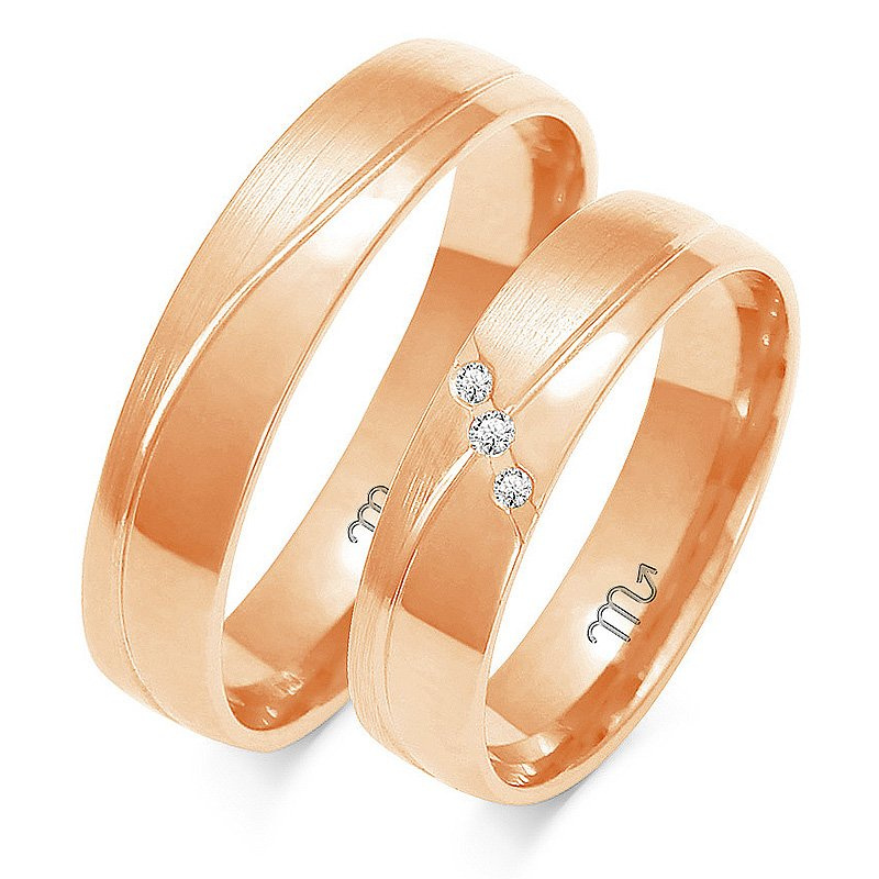 Obrączki ślubne półokrągłe 5mm z falą i kamienia dwukolorowe żółte i białe złoto próba 585