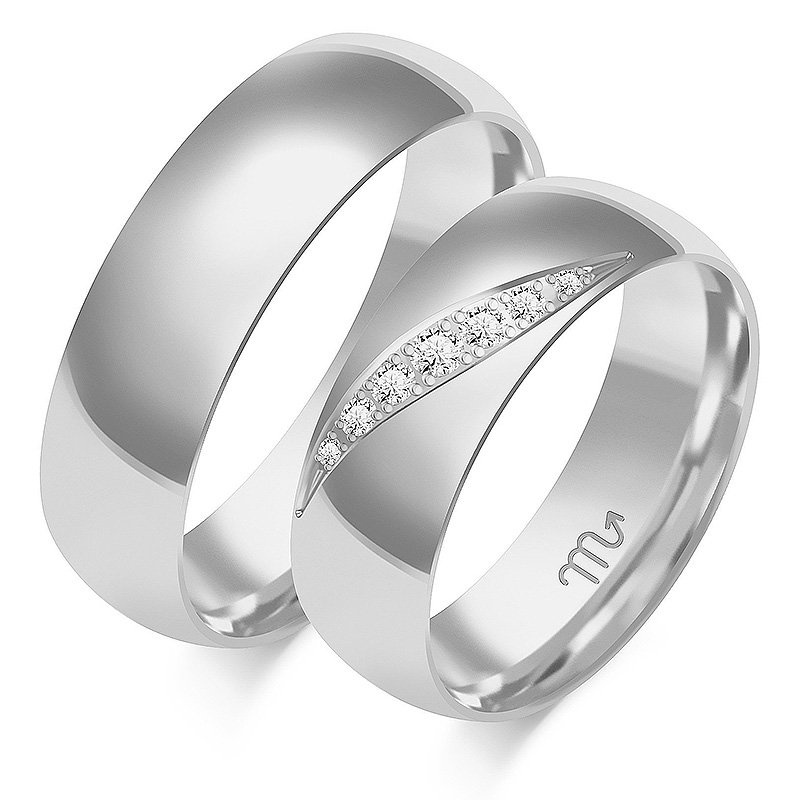 Obrączki ślubne półokrągłe 6,5mm z kamieniami żółte złoto 585