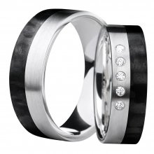 Płaskie obrączki carbonowe 6mm ze srebrem i kamieniami