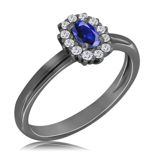 Czarny pierścionek z szafirem i diamentami