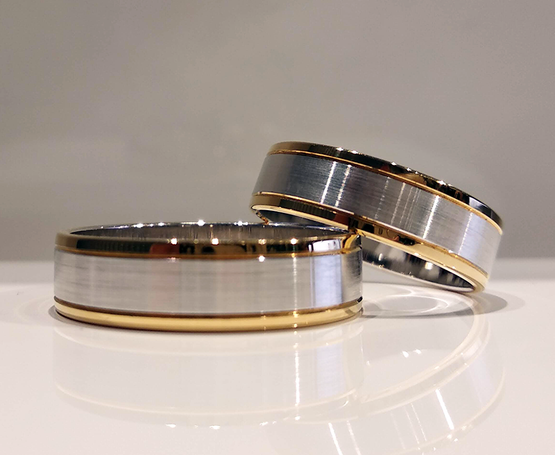 Obrączki ślubne płaskie 5,5mm dwukolorowe białe i żółte złoto próba 585