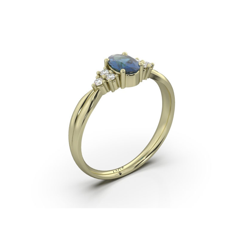 Złoty pierścionek z brylantami i szafirem