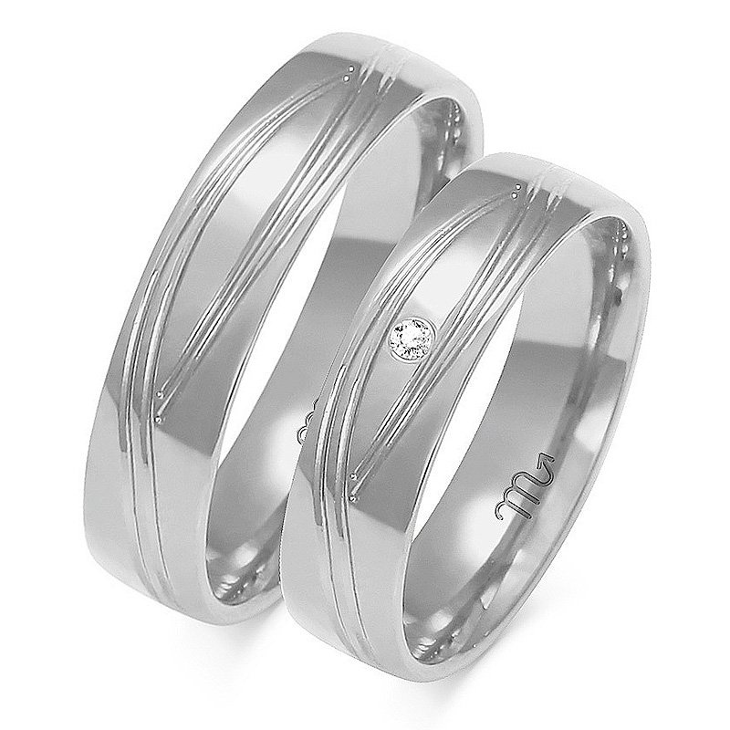 Obrączki ślubne z wzorem i kamieniem 5mm próba 585