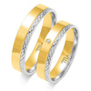 Obrączki ślubne płaskie z diamentowaną fugą 5mm dwukolorowe żółtego i białego złota próba 585