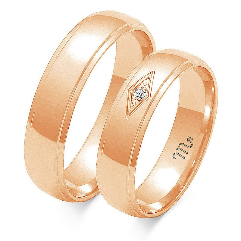 Obrączki ślubne półokrągłe 5,0mm ozdobione kamieniem dwukolorowe żółte i białe próba 585