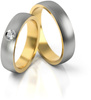 Obrączki ślubne półokrągłe matowe z diamentem 4,8mm dwukolorowe z białego i żółtego złota próba 585