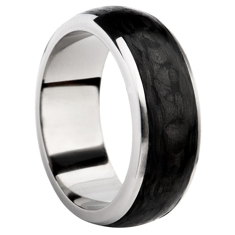 Obrączka damska półokrągła carbonowa z tytanem 8mm