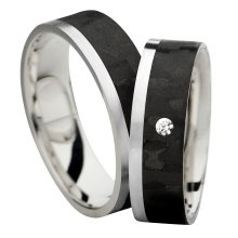 Płaska męska obrączka carbonowa 6mm ze srebrem 